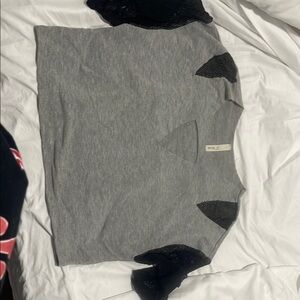 Gray and Black Mesh Sleeve Top